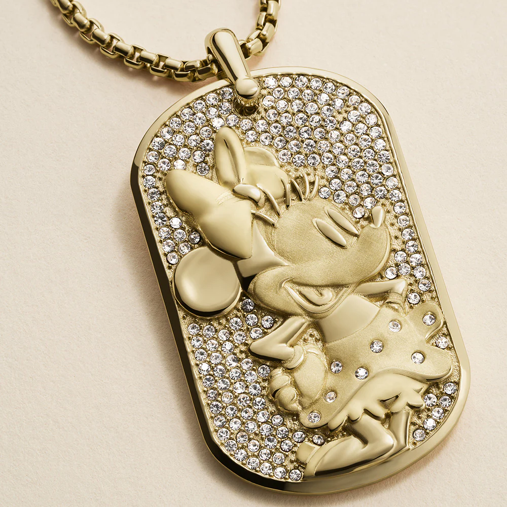 Disney Minnie Mouse Glass Crystal Pave Glitz Dogtag Pendant On Chain 100th Disney Anniversary - Image 7
