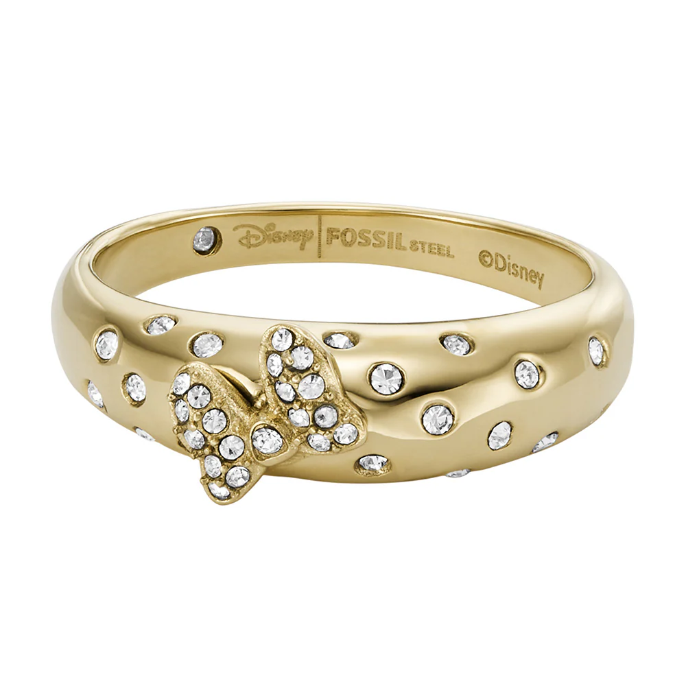 Disney Minnie Mouse Gold Plated Stainless Steel Glass Crystal Bow Domed Ring 100th Disney Anniversary - Image 2