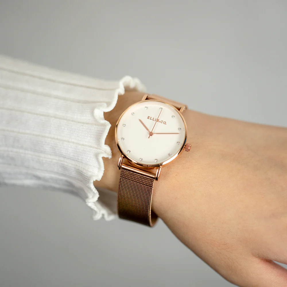 Ellis & Co 'Broadway' Rose Gold Tone Mesh Womens Watch - Image 2