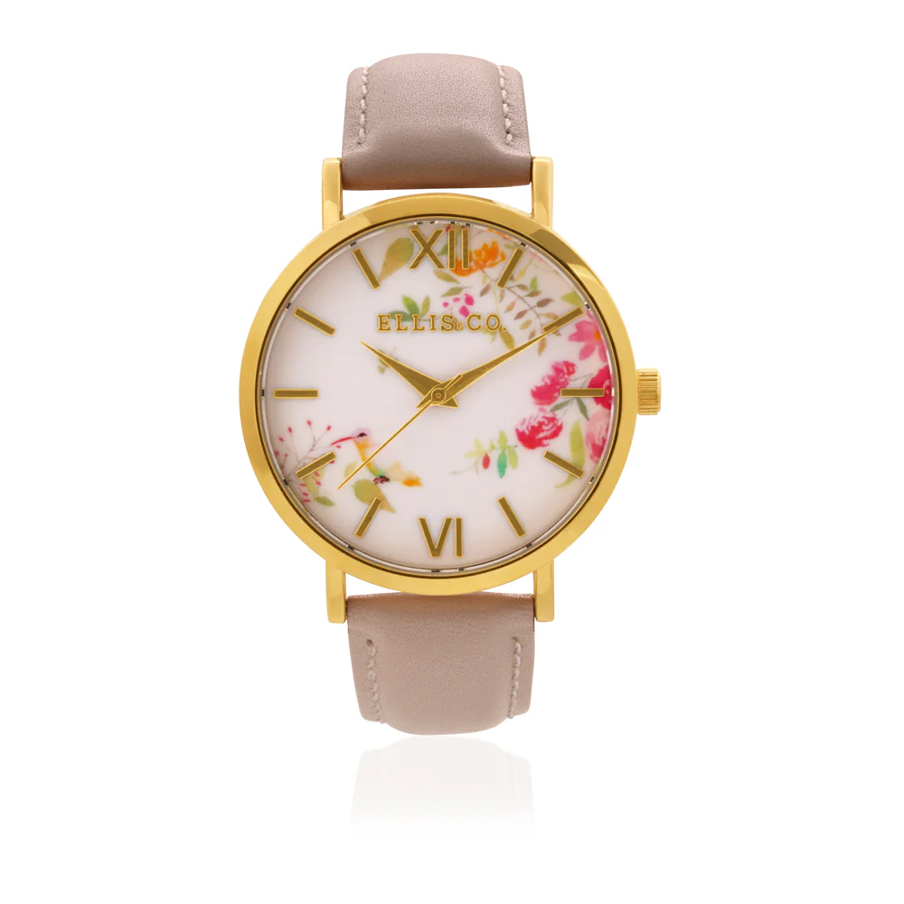 Ellis & Co Holly Floral Dial Nude Leather Band - Image 2
