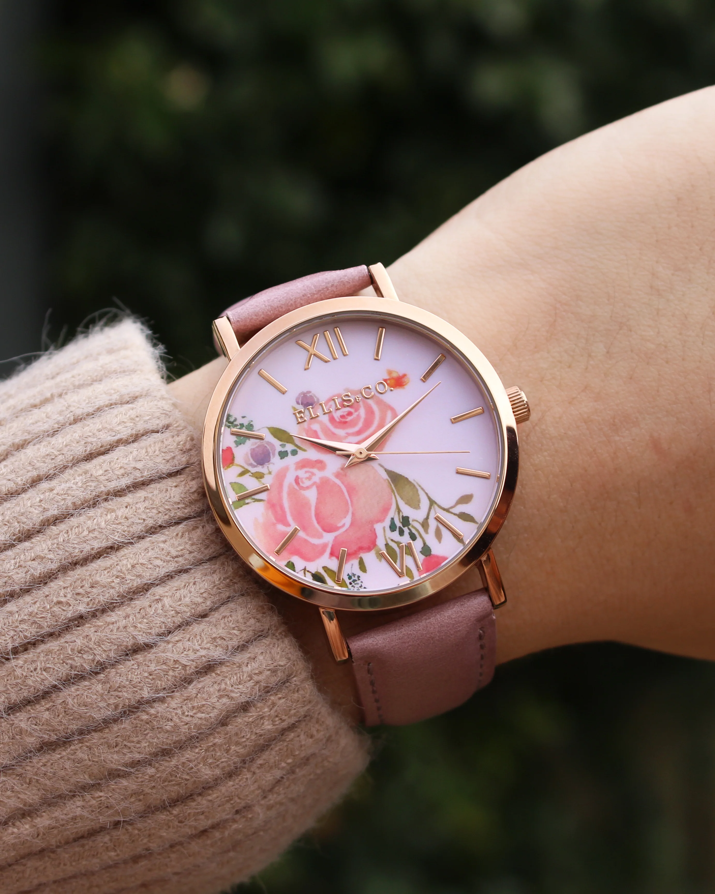 Ellis & Co Holly Floral Dial Rose Leather Band - Image 2