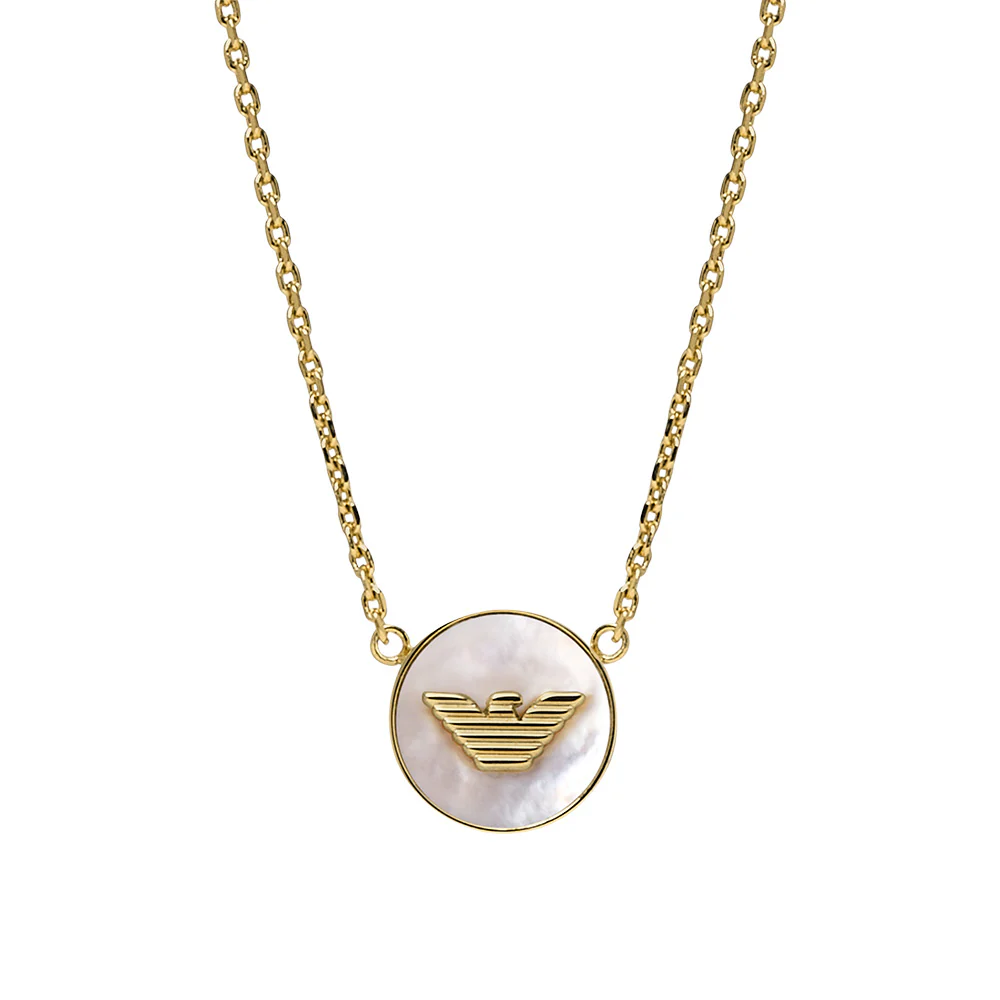 Emporio Armani Gold Plated Brass Mother Of Pearl Eagle Logo Pendant On Chain - Image 2