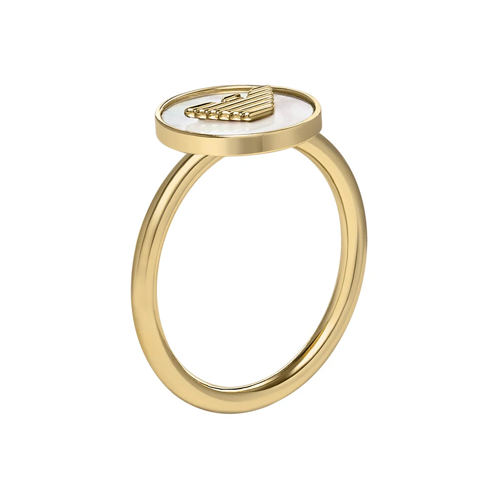 Emporio Armani Gold Plated Brass Mother Of Pearl Eagle Logo Ring - Image 3