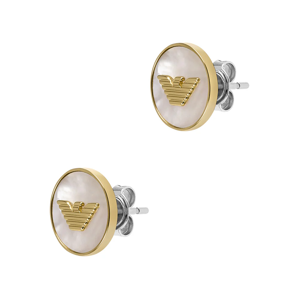 Emporio Armani Gold Plated Brass Mother Of Pearl Eagle Logo Stud Earrings - Image 2