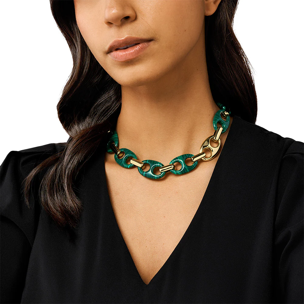 Emporio Armani Gold Plated Brass Reconstituted Malachite Chain - Image 3