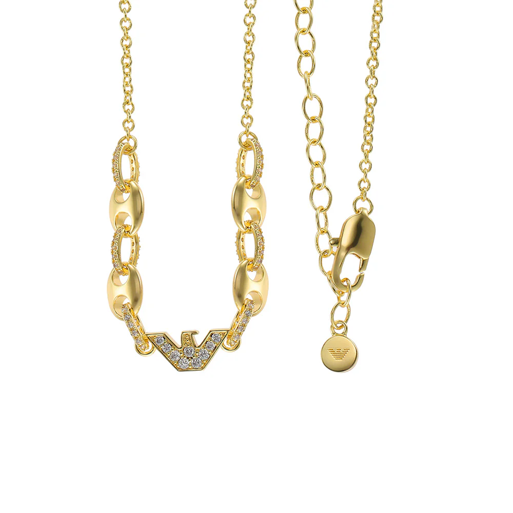 Emporio Armani Gold Plated Brass Sentimental CZ Pendant With Chain - Image 2