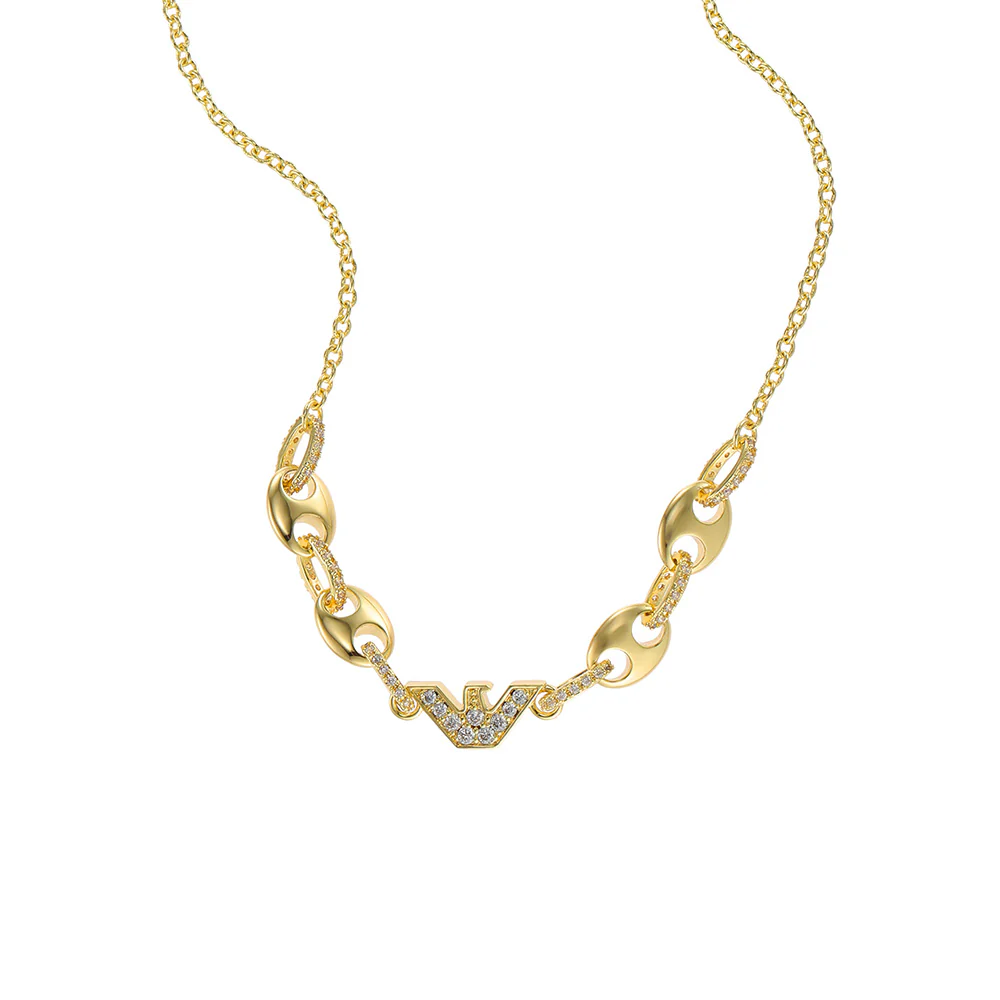 Emporio Armani Gold Plated Brass Sentimental CZ Pendant With Chain - Image 3