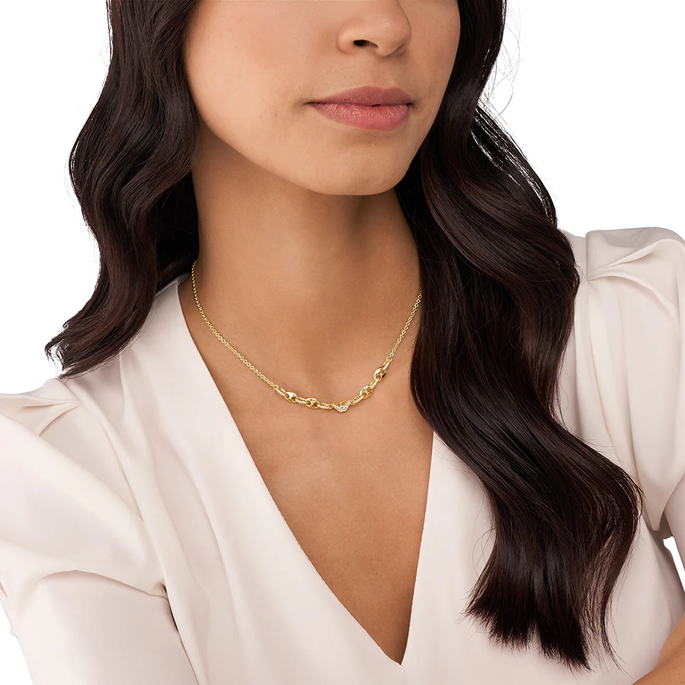 Emporio Armani Gold Plated Brass Sentimental CZ Pendant With Chain - Image 5