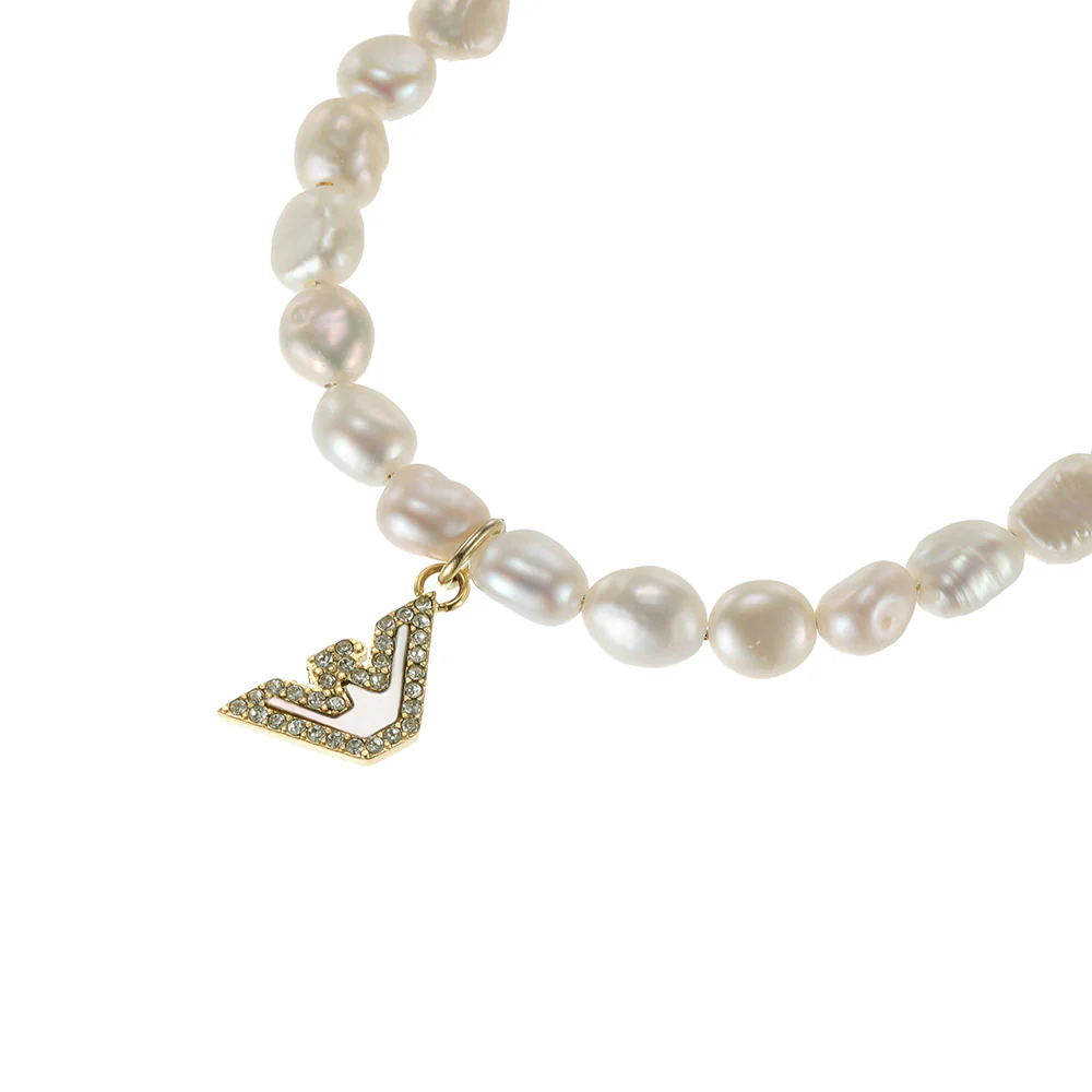Emporio Armani Gold Plated Stainless Steel Sentimental Logo White Beads Bracelet - Image 2