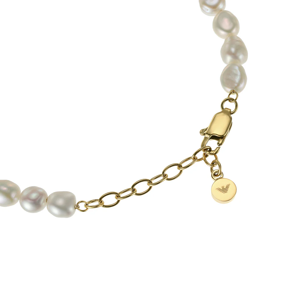 Emporio Armani Gold Plated Stainless Steel Sentimental Logo White Beads Bracelet - Image 3