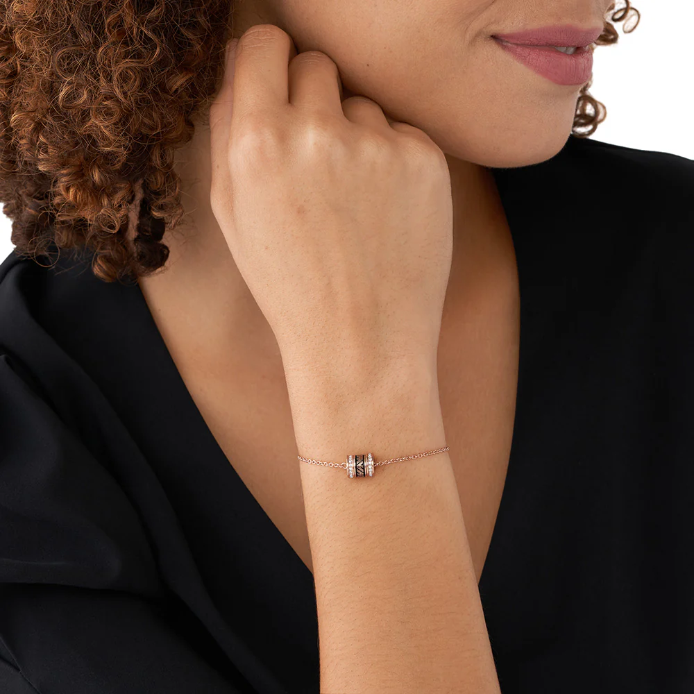 Emporio Armani Rose Gold Plated Stainless Steel Black Lacquer Components  Bracelet - Image 3