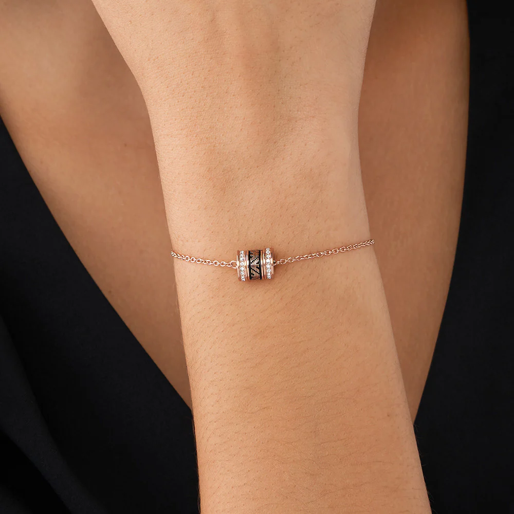 Emporio Armani Rose Gold Plated Stainless Steel Black Lacquer Components  Bracelet - Image 4