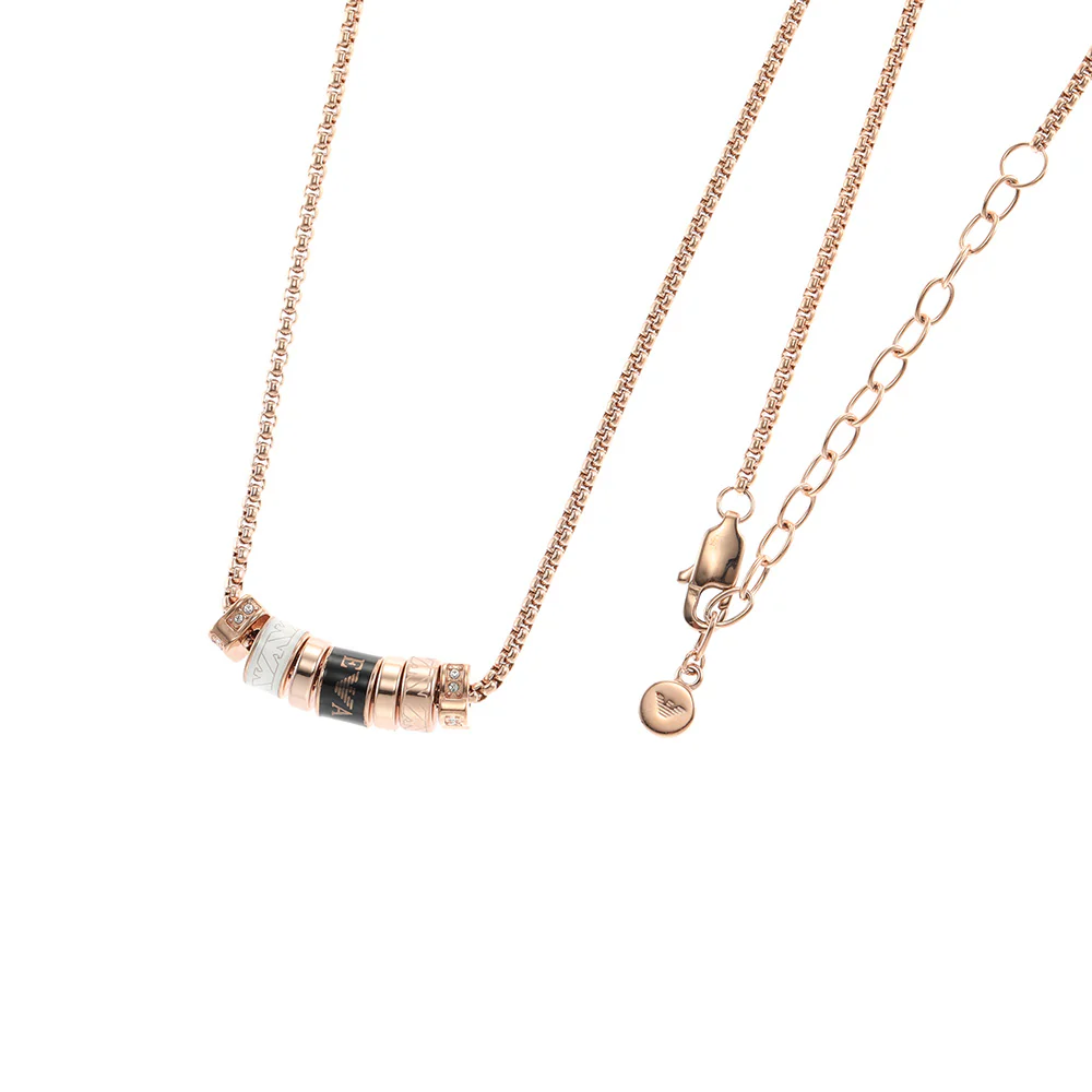 Emporio Armani Rose Gold Plated Stainless Steel Black Lacquer Components Pendant With Chain - Image 2