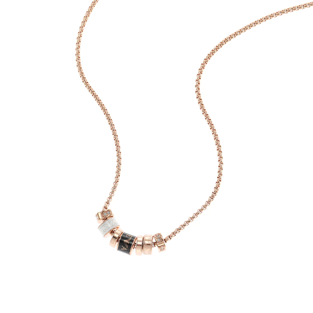 Emporio Armani Rose Gold Plated Stainless Steel Black Lacquer Components Pendant With Chain - Image 3
