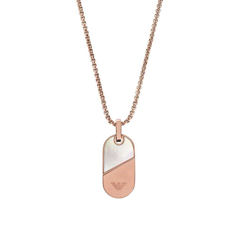 Emporio Armani Rose Gold Plated Stainless Steel Mother Of Pearl Dog Tag Pendant on Chain - Image 2