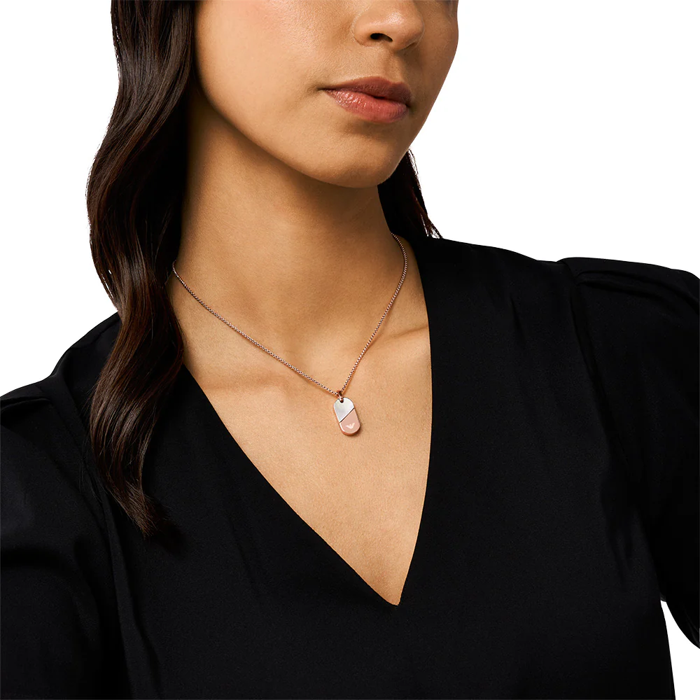Emporio Armani Rose Gold Plated Stainless Steel Mother Of Pearl Dog Tag Pendant on Chain - Image 3