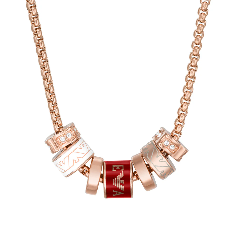 Emporio Armani Rose Gold Plated Stainless Steel Red Lacquer Components Pendant With Chain - Image 2