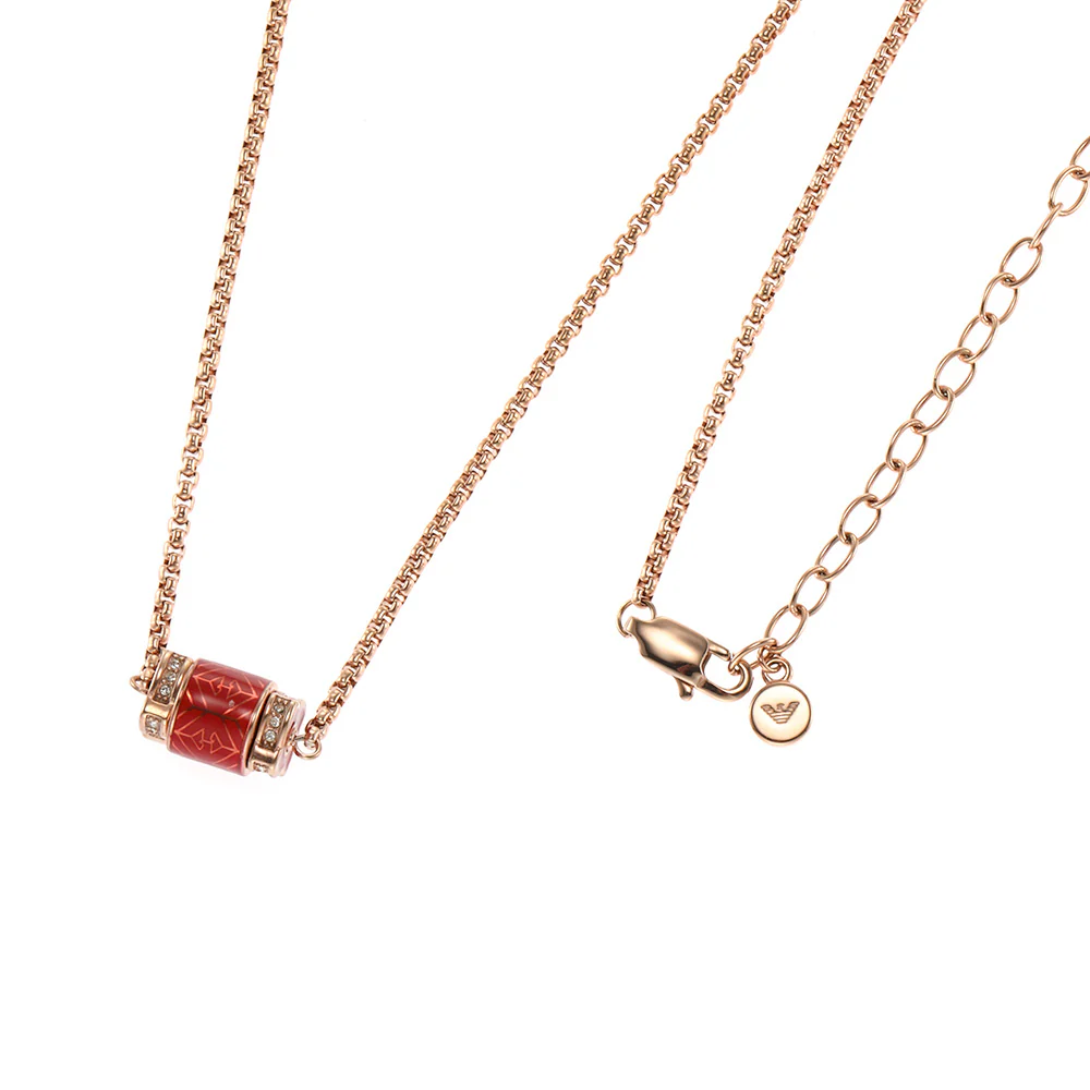 Emporio Armani Rose Gold Plated Stainless Steel Red Lacquer Pendant With Chain - Image 2
