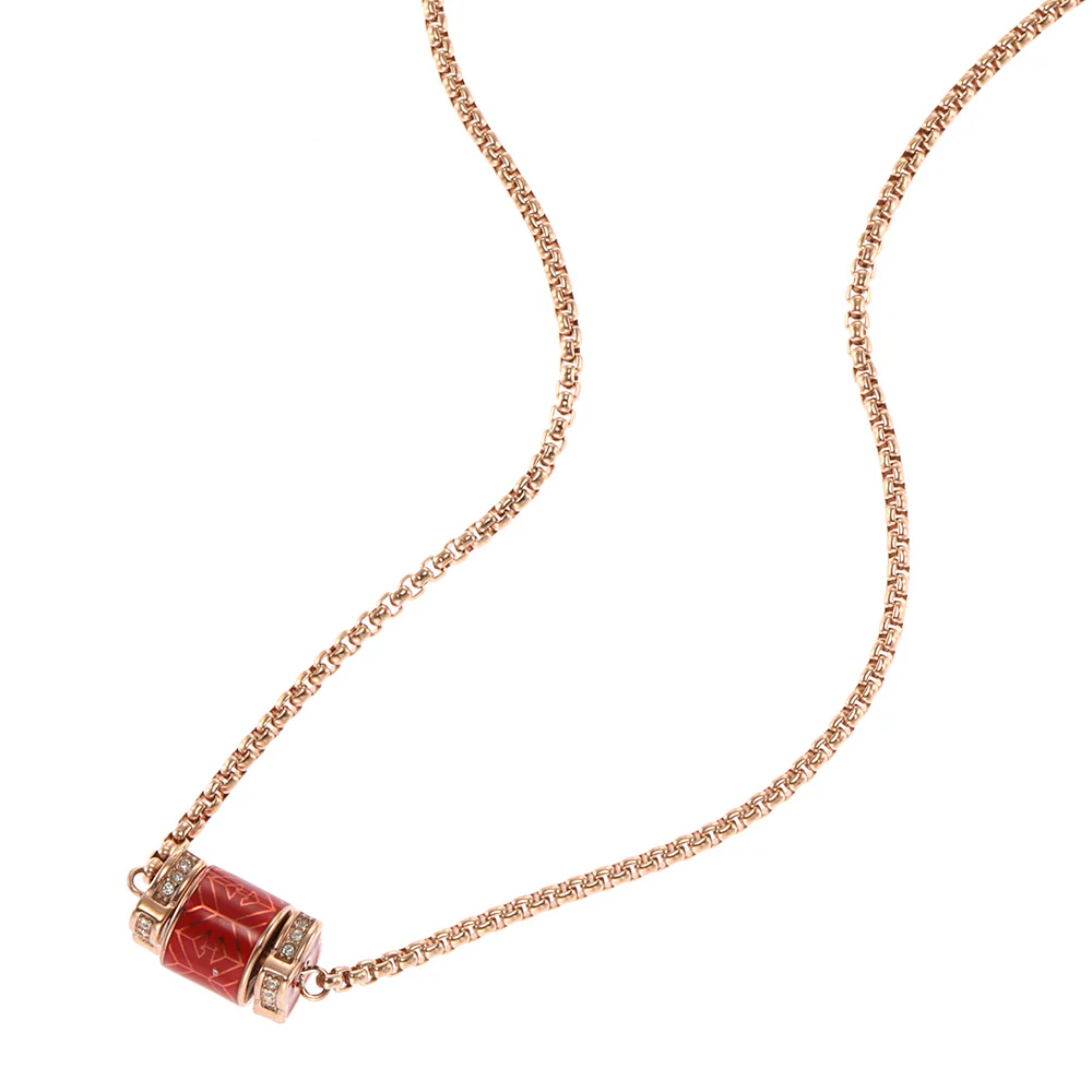 Emporio Armani Rose Gold Plated Stainless Steel Red Lacquer Pendant With Chain - Image 3