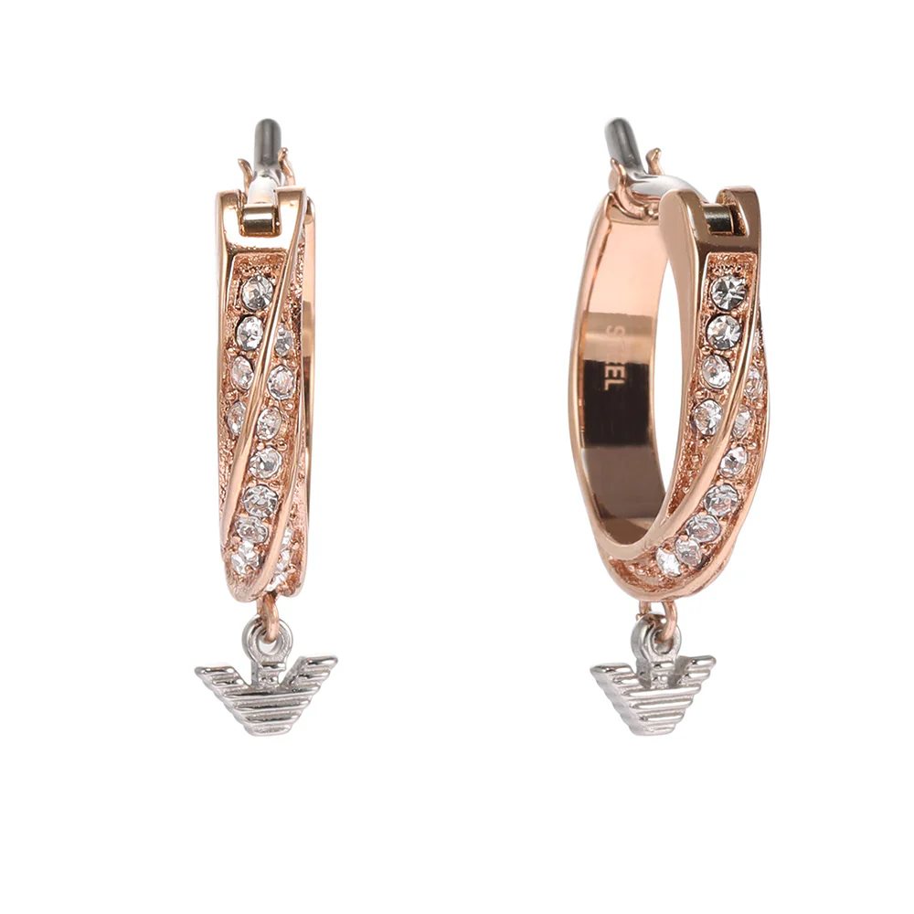 Emporio Armani Rose Gold Plated Stainless Steel Sentimental Logo Hoop Earrings - Image 2