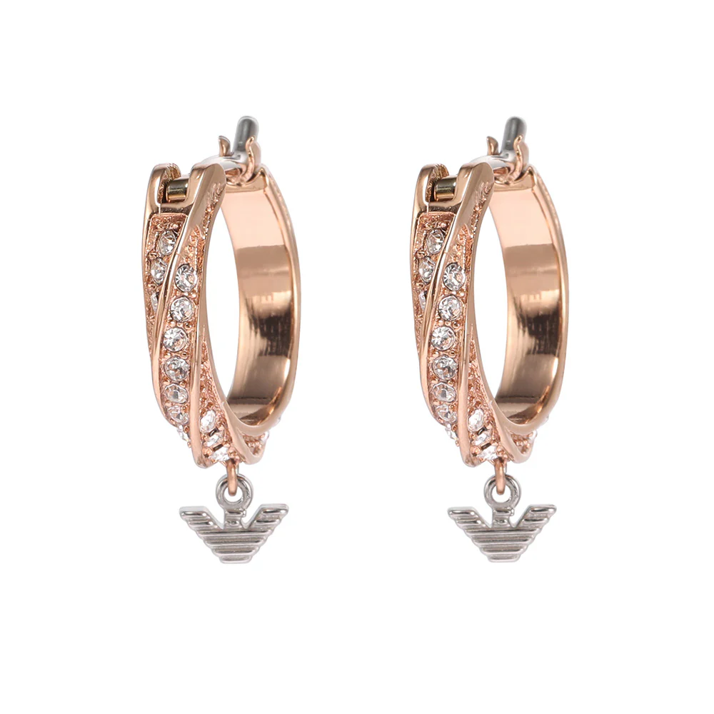 Emporio Armani Rose Gold Plated Stainless Steel Sentimental Logo Hoop Earrings - Image 3