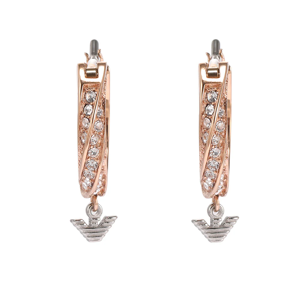 Emporio Armani Rose Gold Plated Stainless Steel Sentimental Logo Hoop Earrings - Image 4