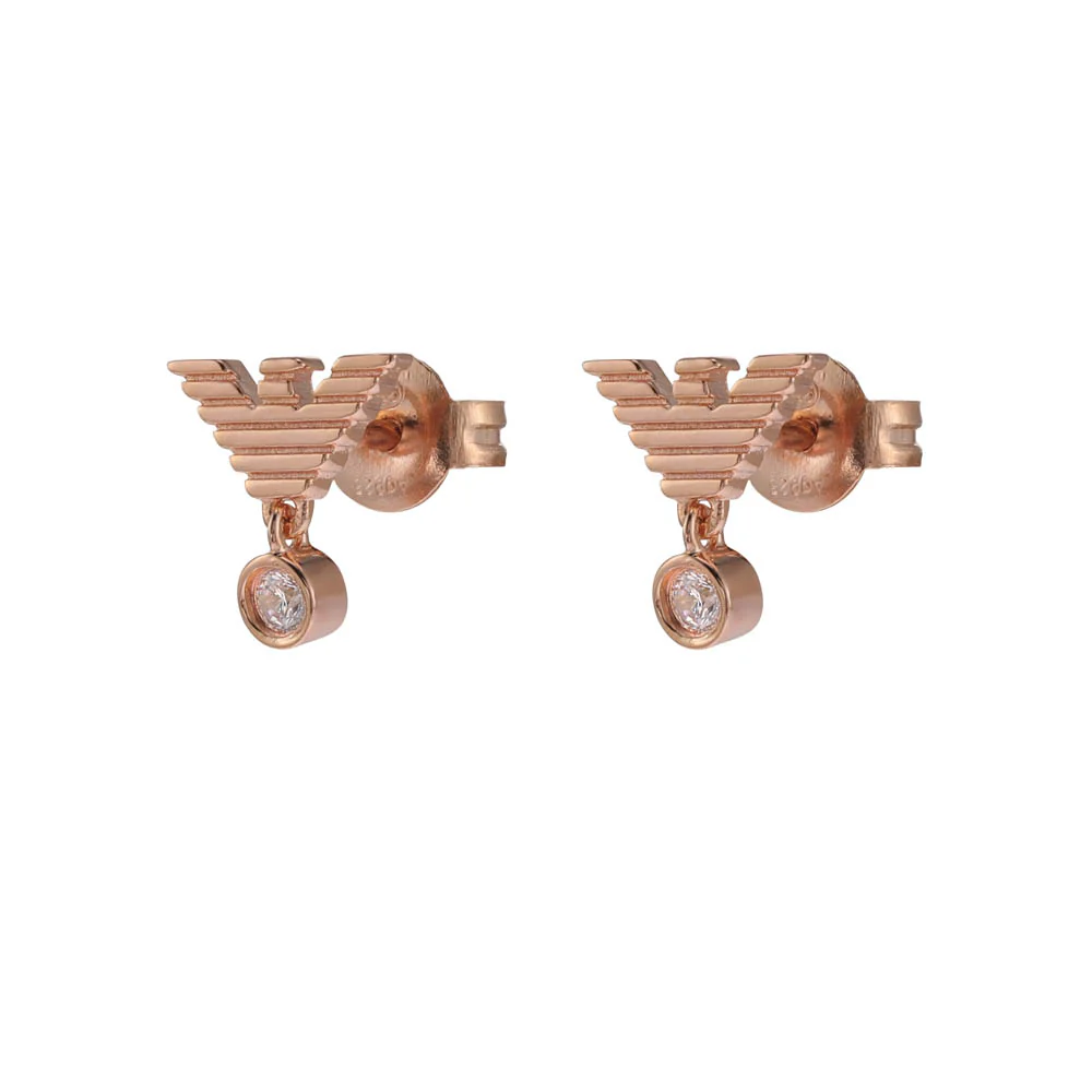Emporio Armani Rose Gold-Plated Sterling Silver CZ Key Basics Stud Earrings - Image 3
