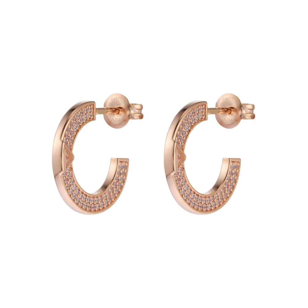 Emporio Armani Rose Gold Plated Sterling Silver Key Basics CZ Hoop Earrings - Image 3