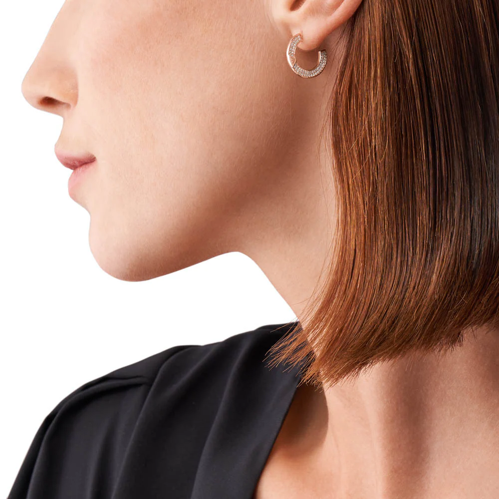 Emporio Armani Rose Gold Plated Sterling Silver Key Basics CZ Hoop Earrings - Image 4