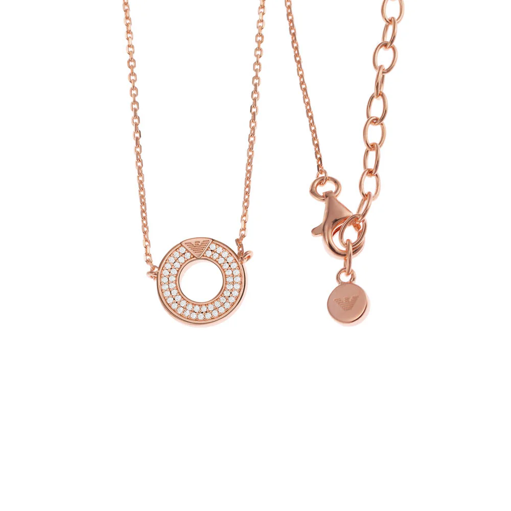 Emporio Armani Rose Gold Plated Sterling Silver Key Basics CZ Pendant On Chain - Image 2