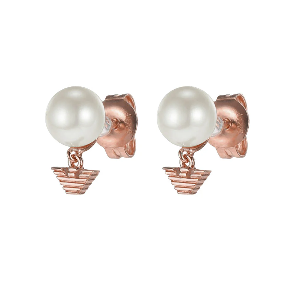 Emporio Armani Rose Gold Plated Sterling Silver Key Basics Pearl Stud Earring - Image 3