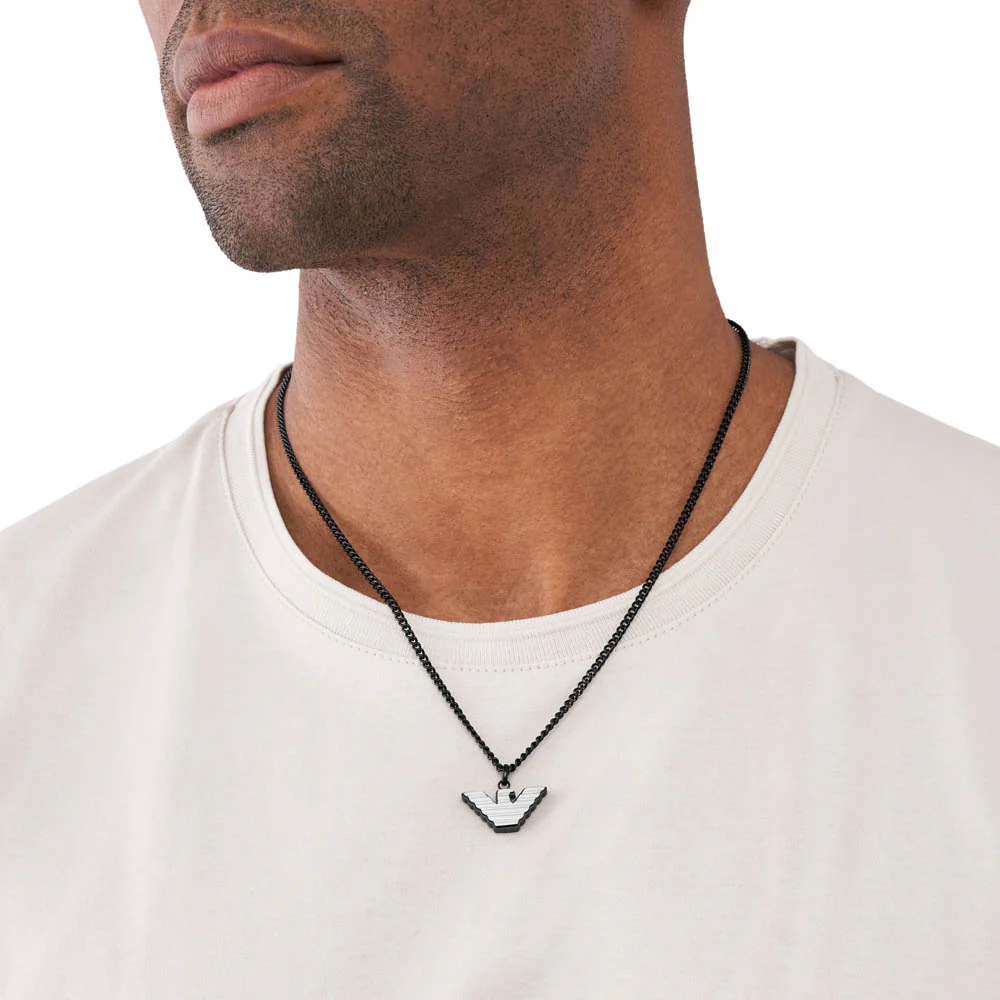 Emporio Armani Silver And Black Pendant On Chain - Image 5