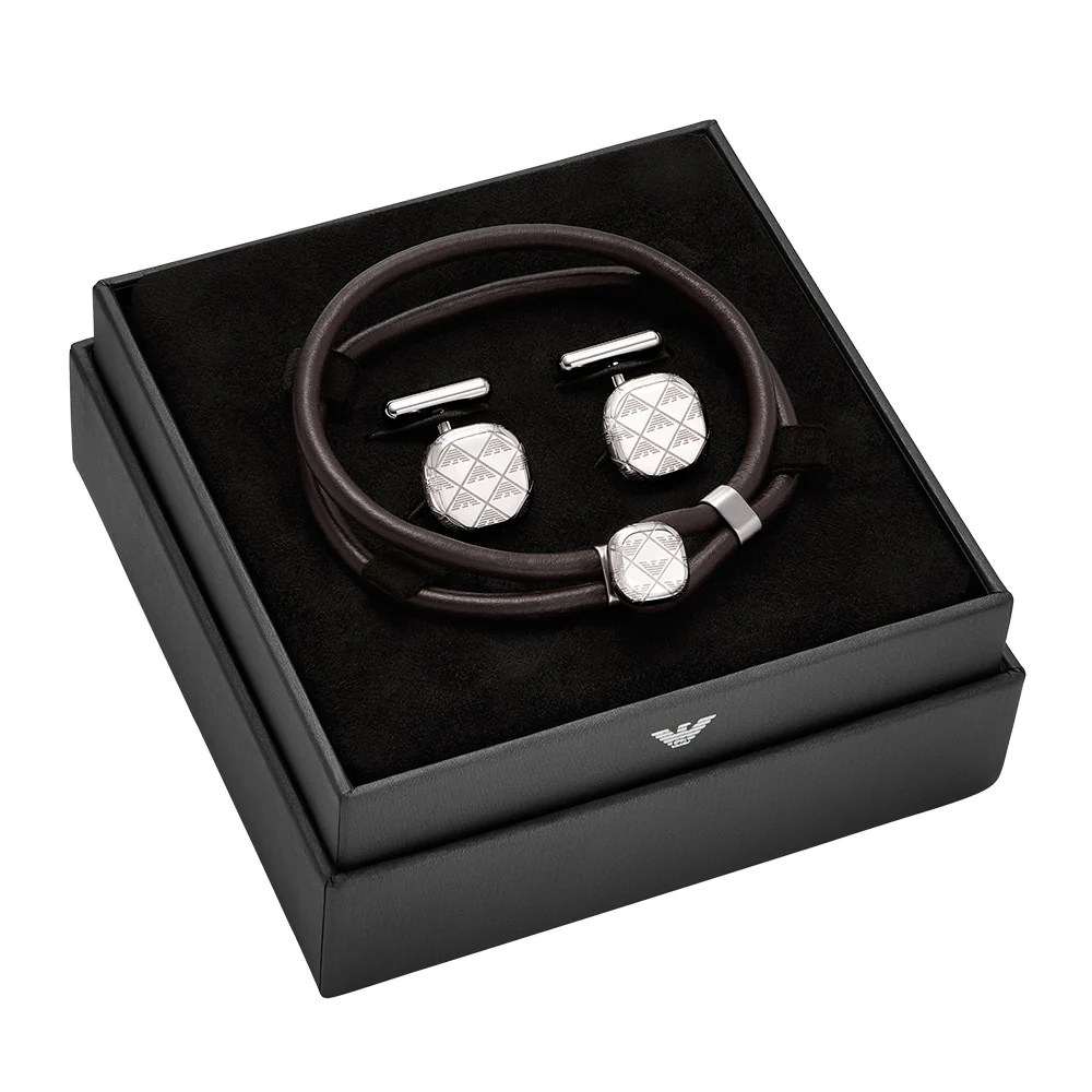 Emporio Armani Silver Plated Stainless Steel Logo Bracelet and Cufflink Set - Image 2