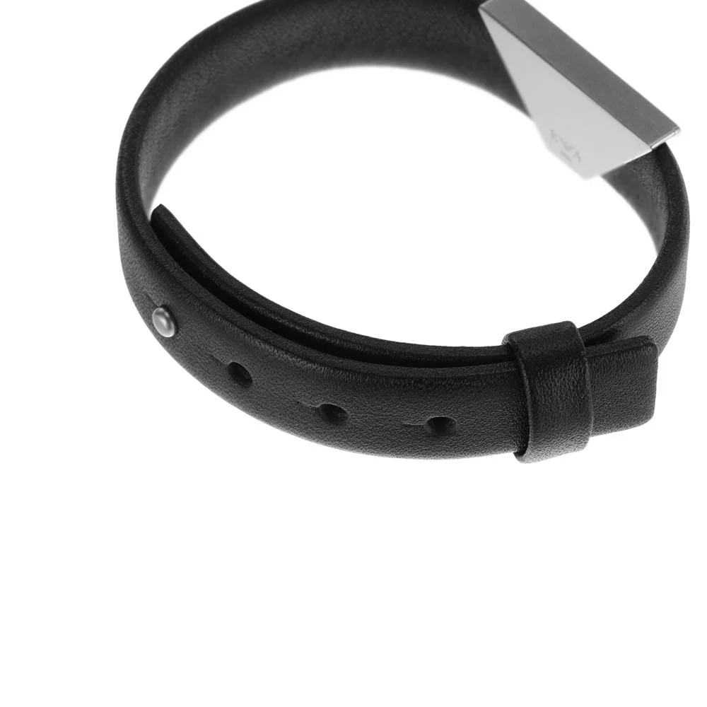 Emporio Armani Stainless Steel Black Leather ID Bracelet - Image 3