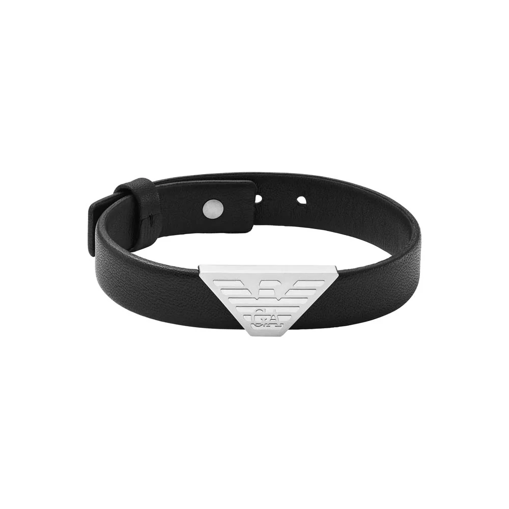 Emporio Armani Stainless Steel Black Leather ID Bracelet - Image 7