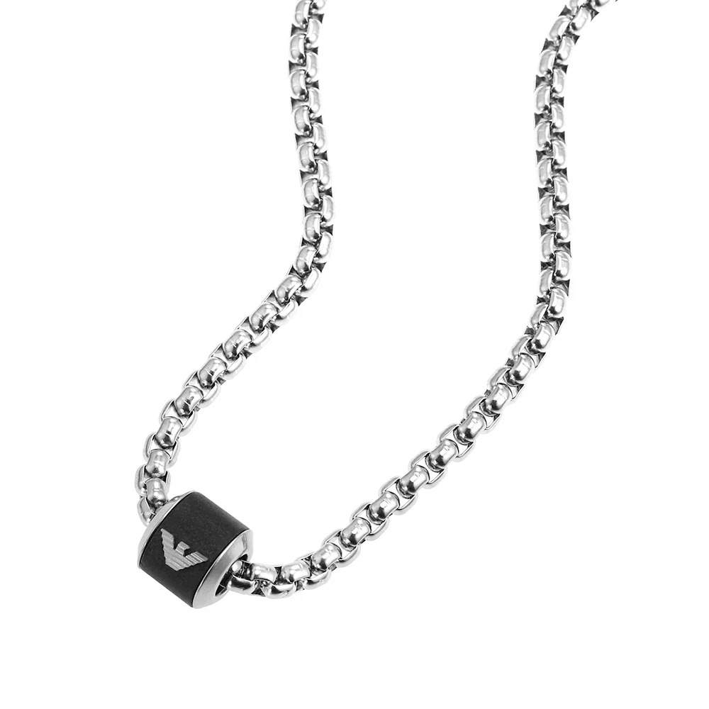 Emporio Armani Stainless Steel Black Marble Pendant On Chain - Image 3