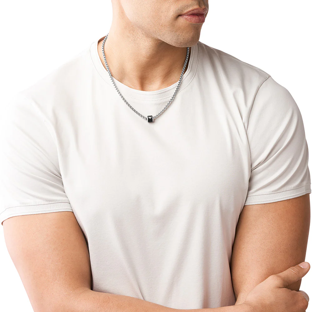 Emporio Armani Stainless Steel Black Marble Pendant On Chain - Image 5