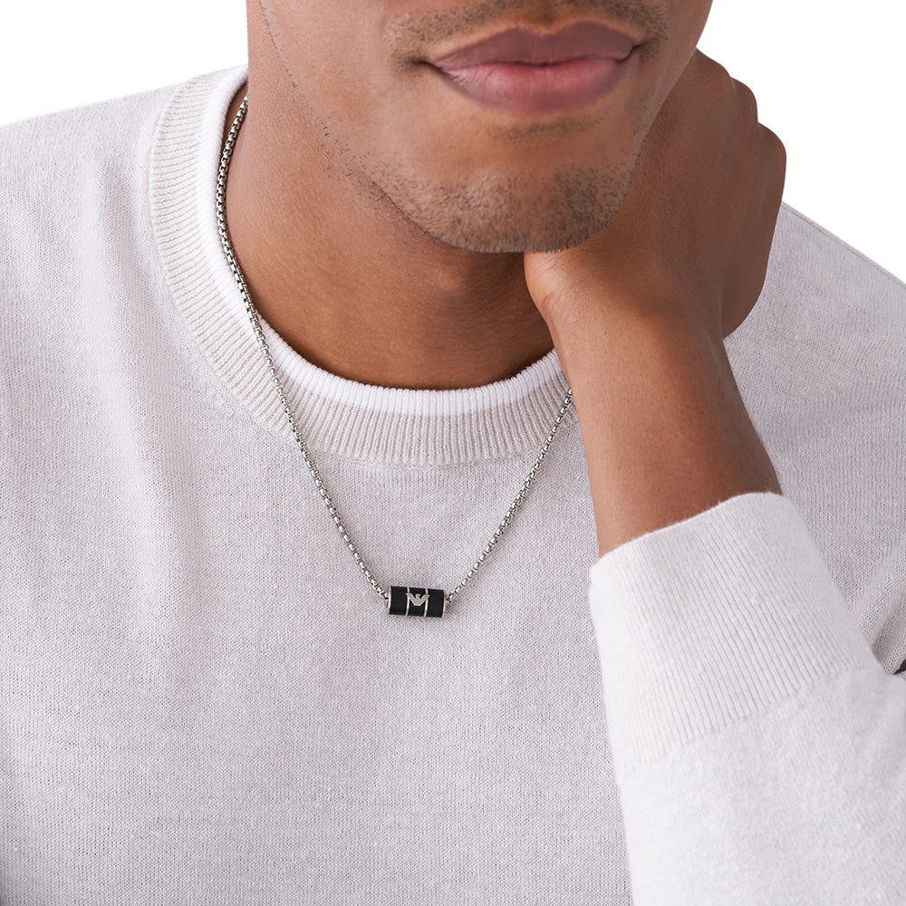 Emporio Armani Stainless Steel Black Matte Lacquer Pendant With Chain - Image 5