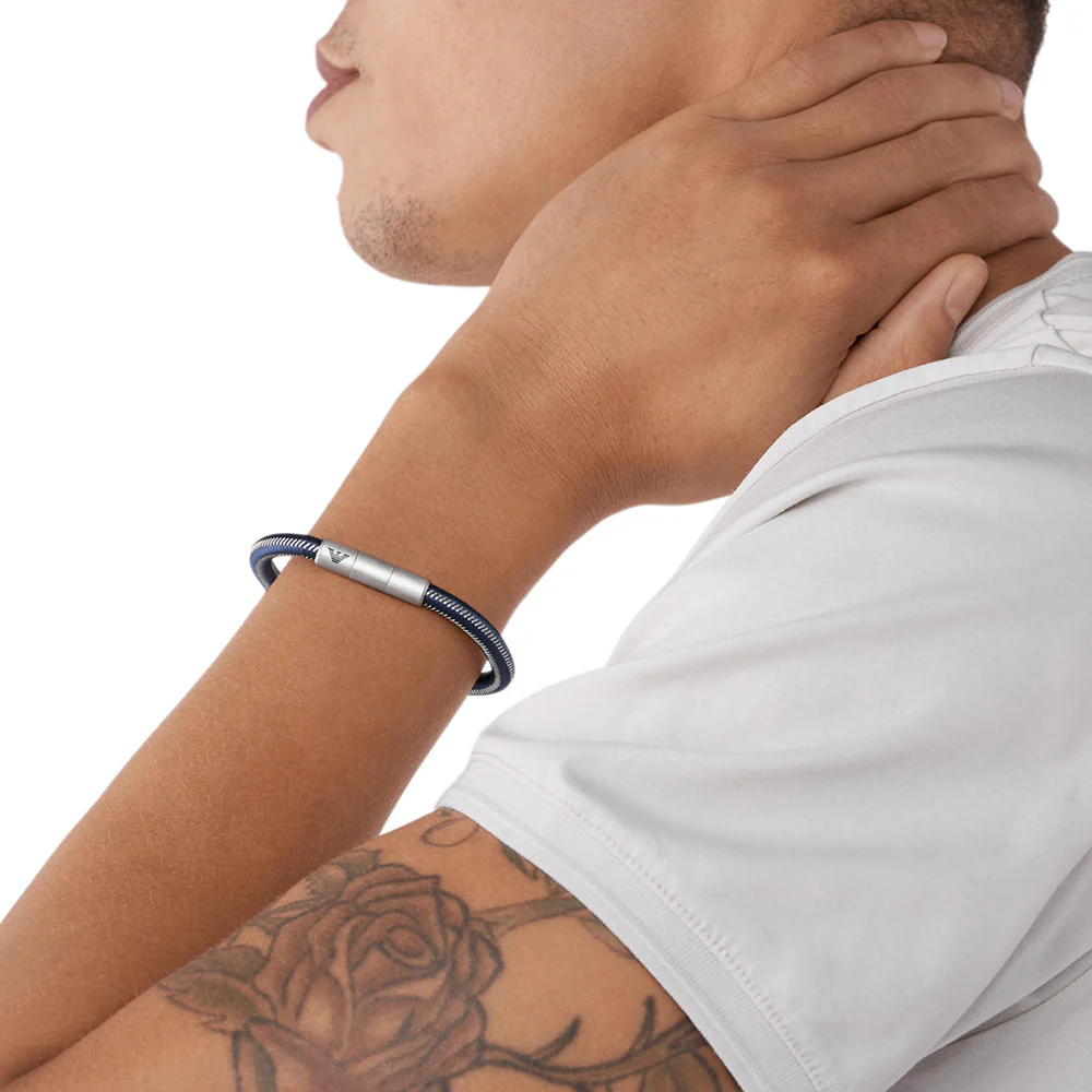 Emporio Armani Stainless Steel Black Nylon Bracelet - Image 5