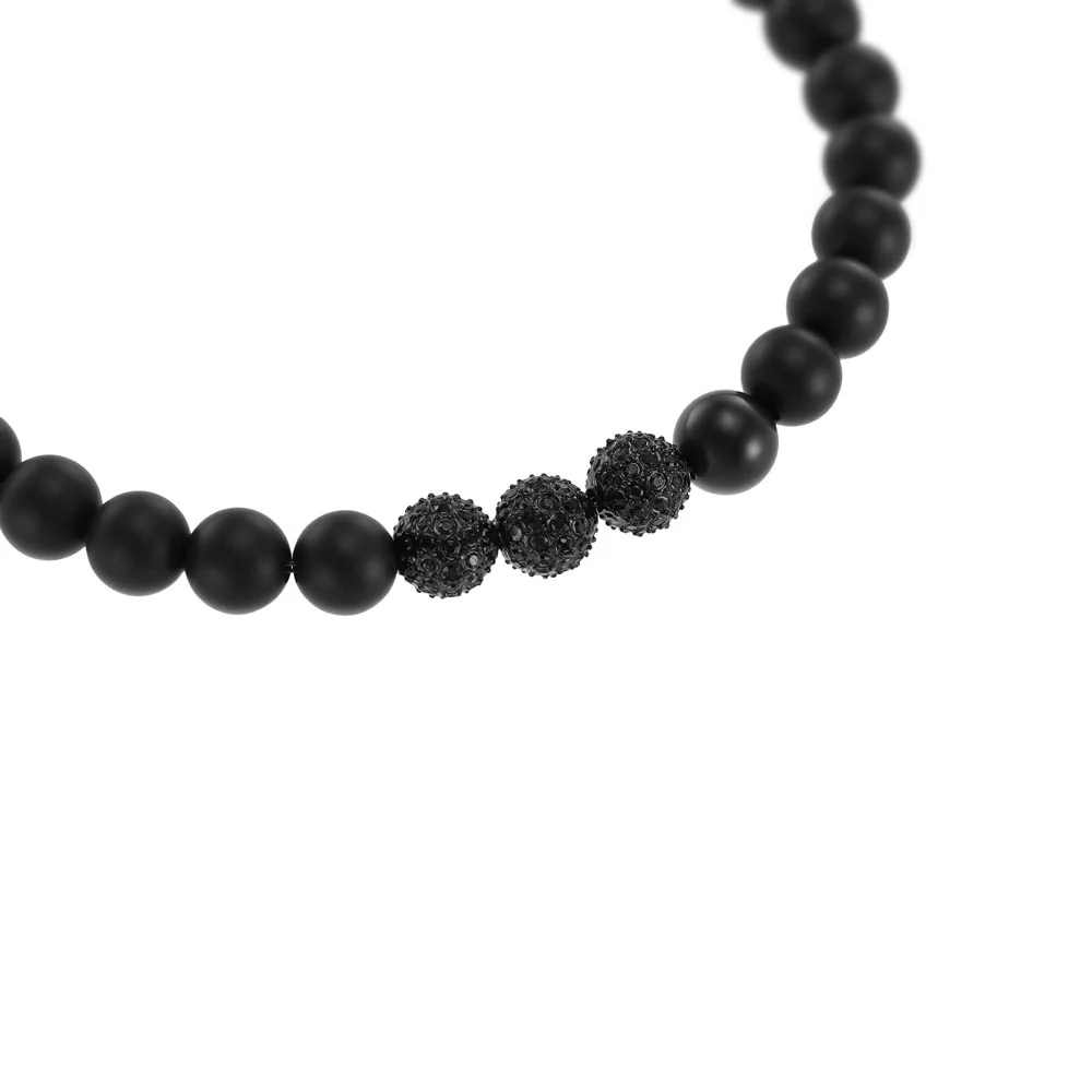 Emporio Armani Stainless Steel Black Onyx Beaded Bracelet - Image 2
