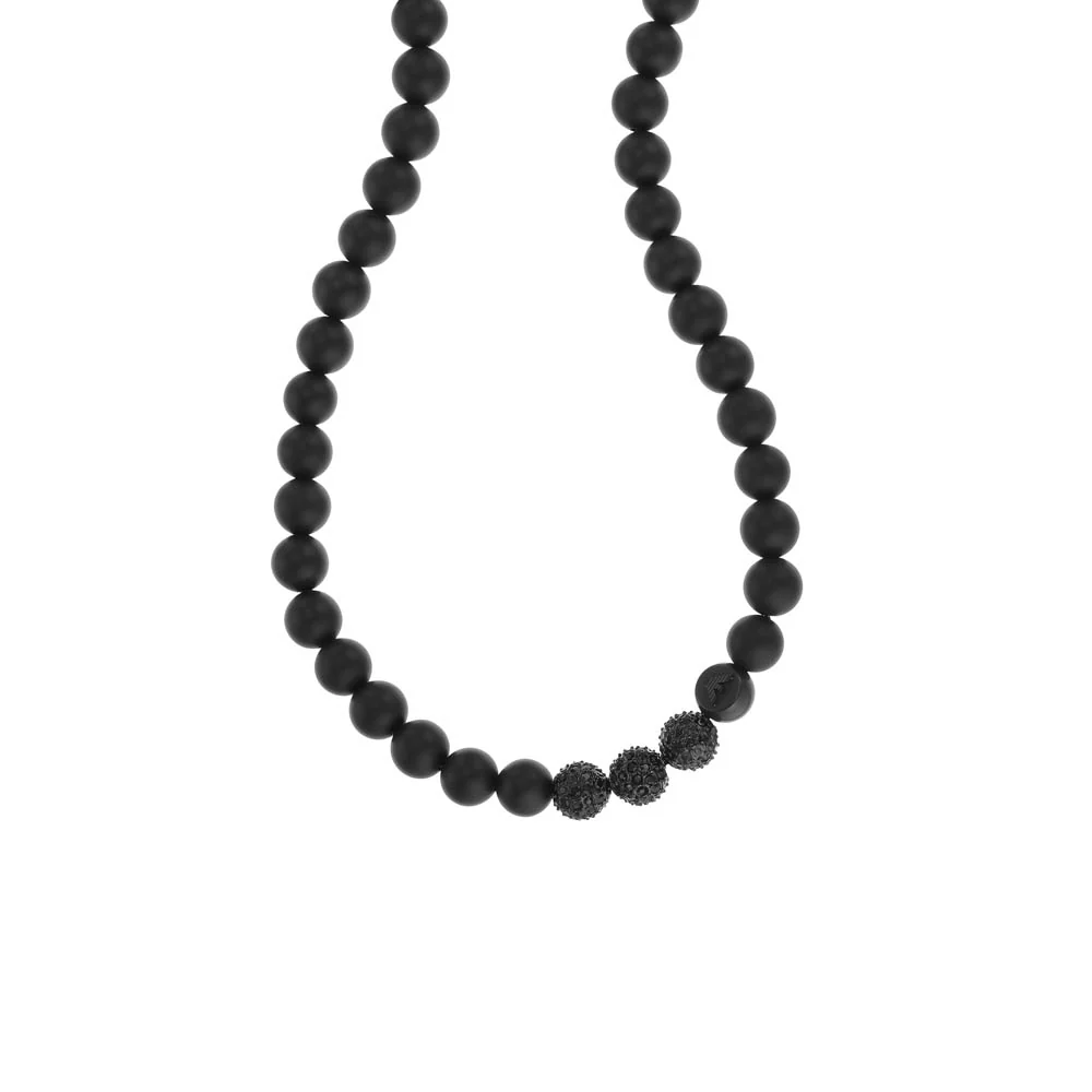 Emporio Armani Stainless Steel Black Onyx Beaded Chain - Image 3