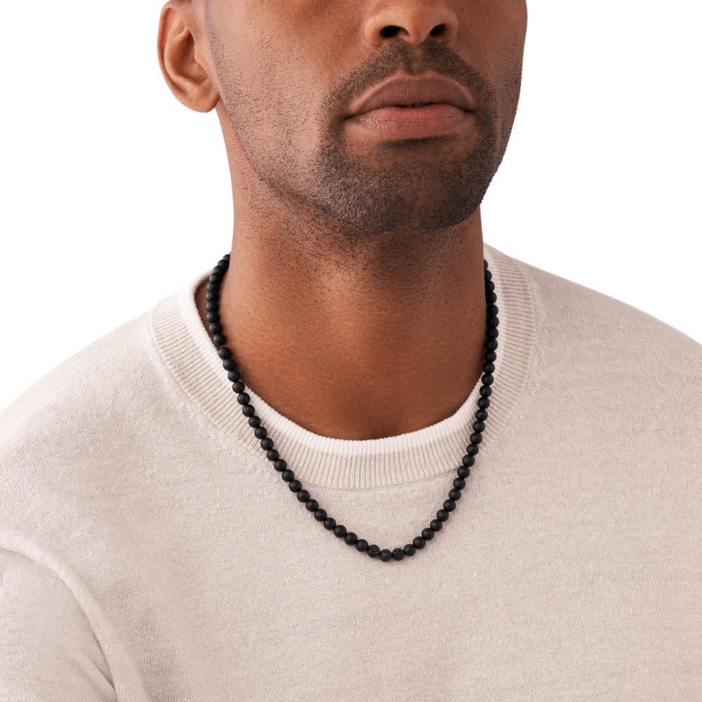 Emporio Armani Stainless Steel Black Onyx Beaded Chain - Image 5