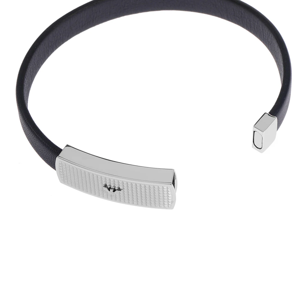 Emporio Armani Stainless Steel Blue Leather ID Bracelet - Image 2