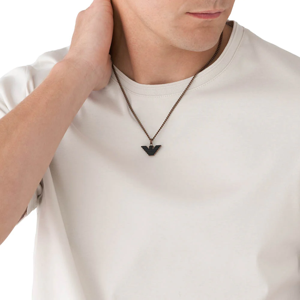 Emporio Armani Stainless Steel Brown And Black Pendant On Chain - Image 5