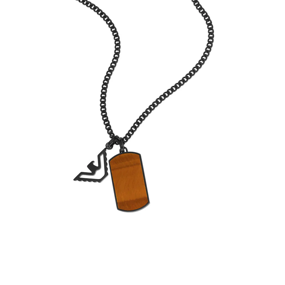 Emporio Armani Stainless Steel Brown Tiger's Eye Black Eagle Dog Tag Pendant On Chain - Image 3