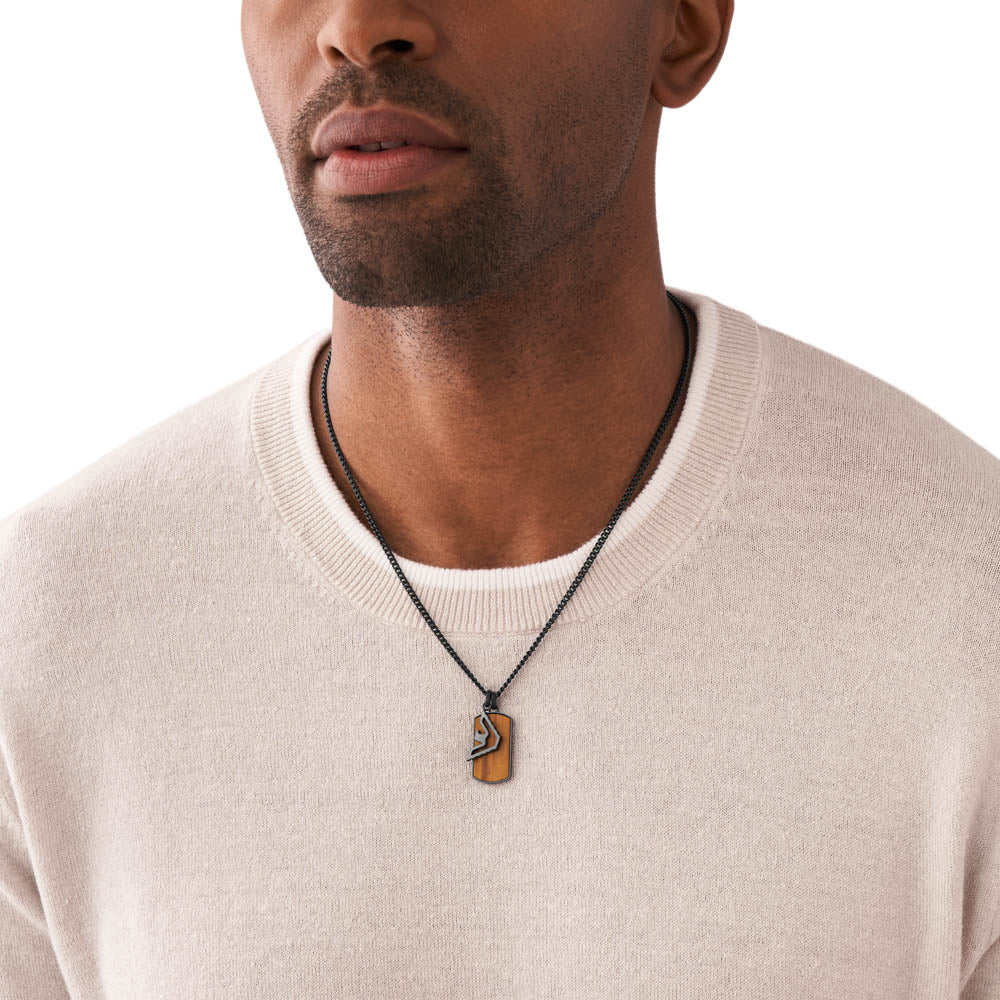 Emporio Armani Stainless Steel Brown Tiger's Eye Black Eagle Dog Tag Pendant On Chain - Image 5