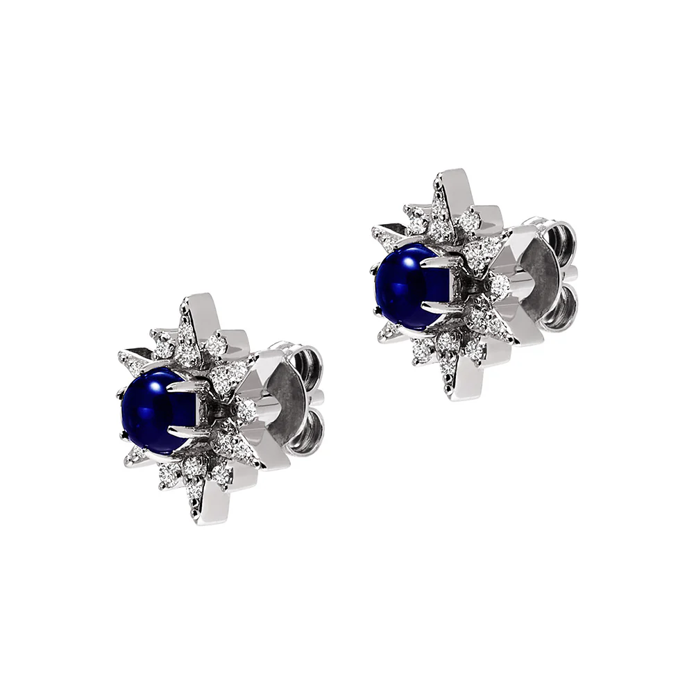 Emporio Armani Sterling Silver Starry Night Zirconia & Blue Stone Stud Earrings - Image 2