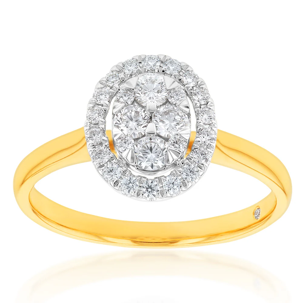 Flawless 1/2 carat  9ct Oval Yellow & White Gold Diamond Ring - Image 2