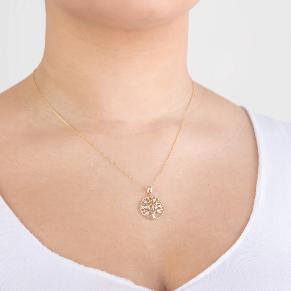 Flawless 10-14PT Diamond Tree of Life Pendant Set In 9ct Yellow Gold on Tiffany Chain - Image 2
