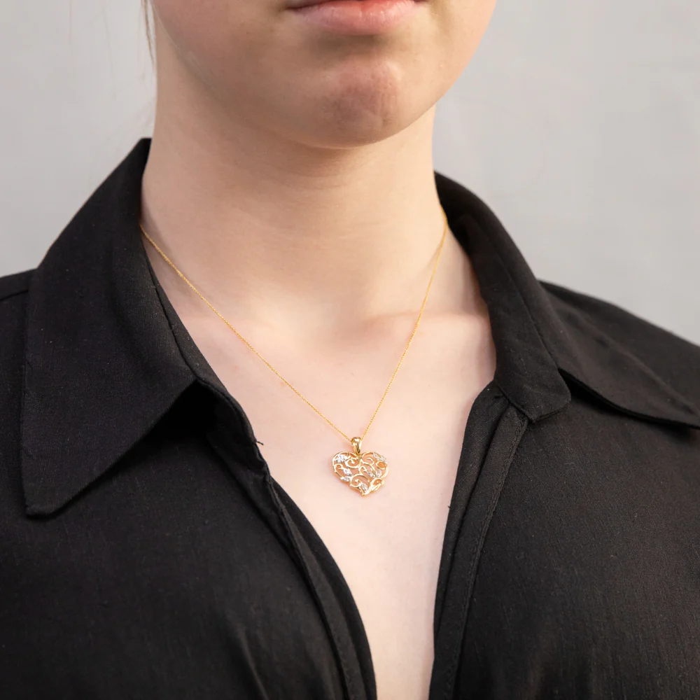 Flawless Cut 10-14PT Diamond Heart Pendant Set In 9ct Yellow Gold on Tiffany Chain - Image 2